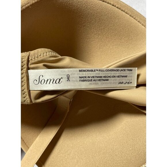 SOMA Nude Tan Memorable FULL COVERAGE Lace Trim Bra Size 34D - Picture 6 of 13